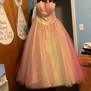 Pink and green Quinceanera/prom ball gown